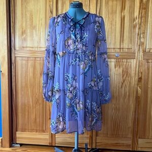 Xhilaration Lavender Sheer Floral Whimsy Boho Long Sleeve Dress Size Small